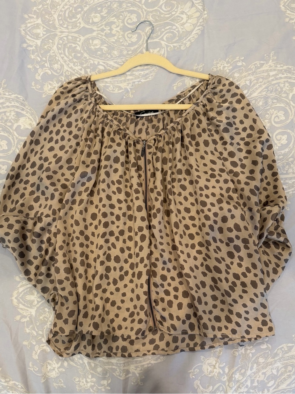 Cecico Tan and Brown Leopard Print Peasant Blouse